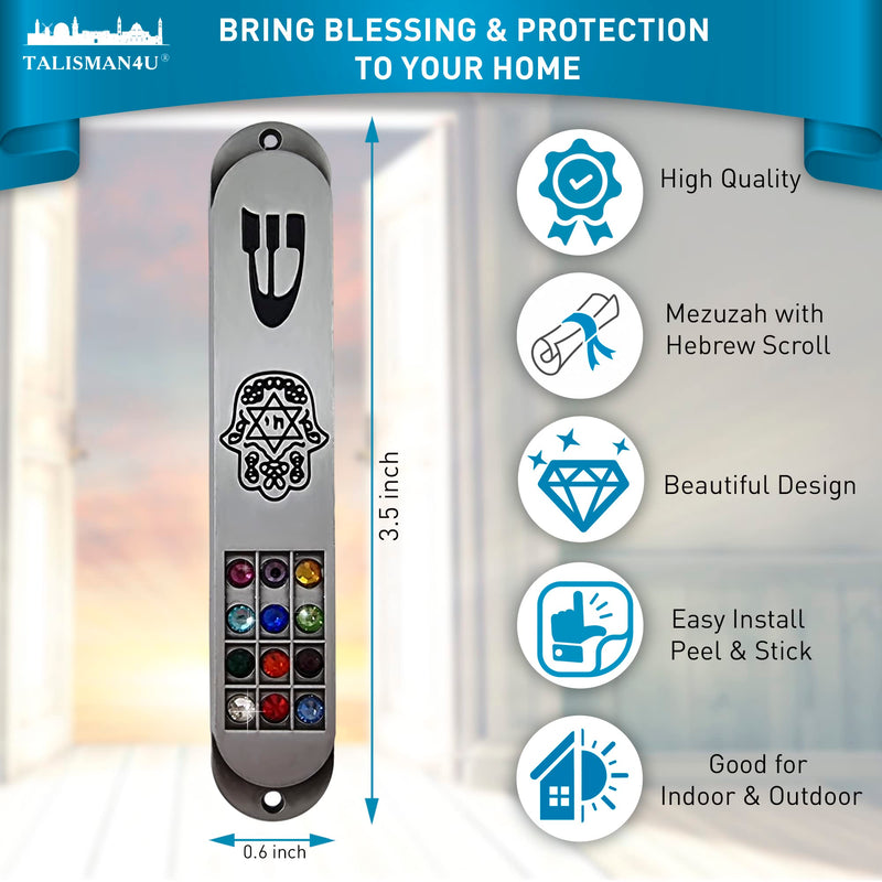 TALISMAN4U Pewter MEZUZAH Case with Scroll 12 Tribes of Israel Hoshen Design Protection Hamsa Star of David Judaica Door Mezuza 3.5 Inch - BeesActive Australia