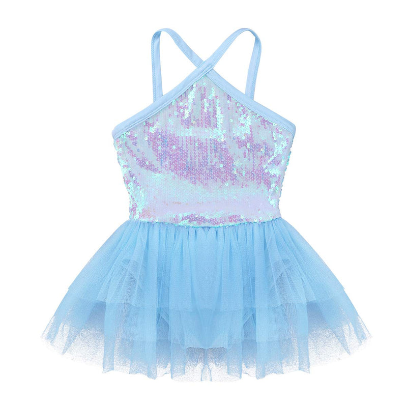 [AUSTRALIA] - Alvivi Girls Kids Sequined Halter Ballet Tutu Dress Leotard Skirt Ballerina Dance wear Costumes 7-8 Sky Blue 