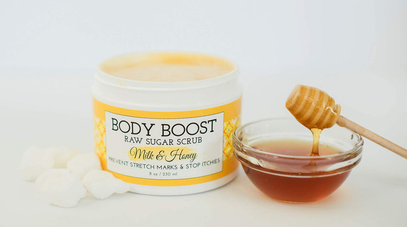 Body Boost Milk & Honey Sugar Scrub 8 oz- Treat Dry Skin Stretch Marks and Scars- Pregnancy and Nursing Safe- Allergen Free - BeesActive Australia