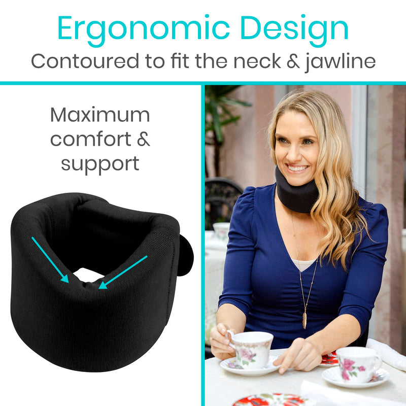 Vive Neck Brace - Foam Cervical Collar Adjustable Soft Support Can Be Used During Sleep - Wraps Aligns and Stabilizes Vertebrae - Relieves Pain and Pressure in Spine (Black, 3" Width) Black 3" (Three Inch Width) - BeesActive Australia
