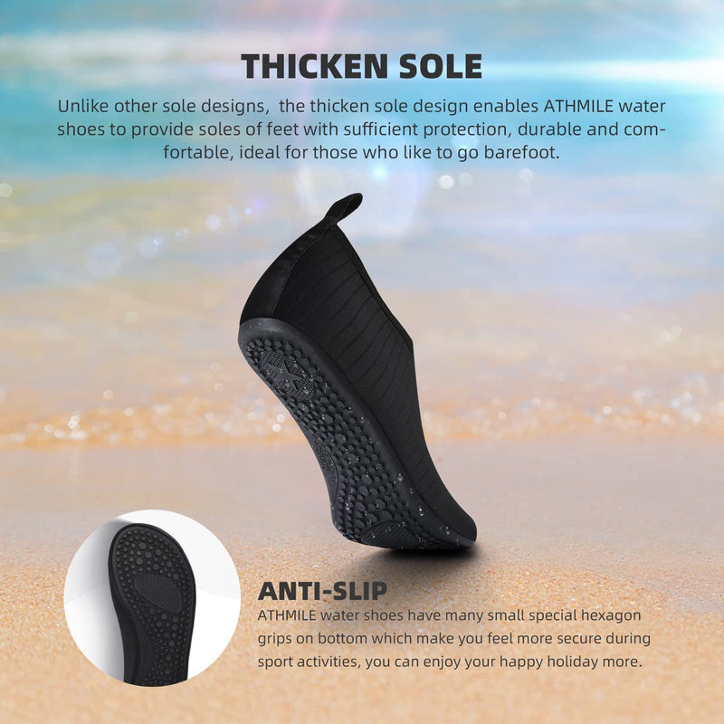 ATHMILE Water Shoes for Women Men Quick-Dry Aqua Socks Swim Beach Barefoot Yuga Exercise Wear Sport Accessories Pool Camping Must Haves Adult Youth Size 3-4 Women/2-3 Men Black-w001 - BeesActive Australia