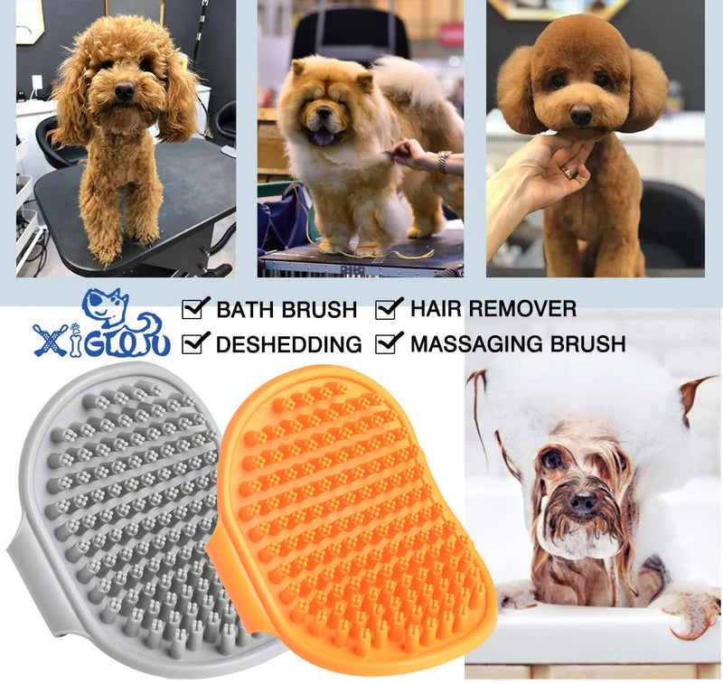 XIGOU Dog Bath Brush, 2 Pcs Dog Brush for Shedding Short Haired Dogs, Dog Grooming Shedding Bath Brush Soothing Massage Rubber Bristles Curry Comb with Adjustable Ring Handle for Dogs & Cats - BeesActive Australia