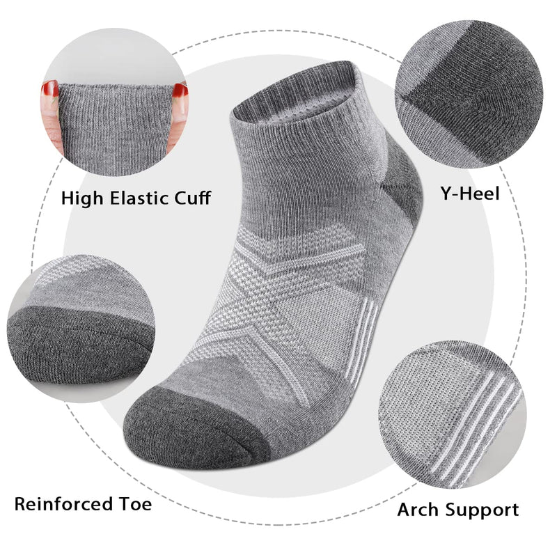 COOVAN Mens Athletic Ankle Socks men Low Cut Running Cushioned Performance Sock 6 Pack 6pack-light Grey One Size - BeesActive Australia