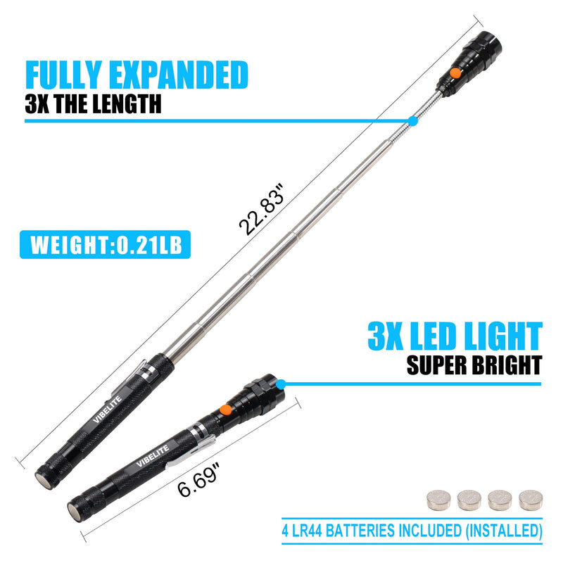 VIBELITE Magnet 3 LED Magnetic Pickup Tool, Telescoping Flexible Extendable Led Flashlights, Perfect Mechanic Pick-up Tools Gifts for Men Dad Women, Birthday Gifts for Him, 1 Pack Magnetic Tool - BeesActive Australia