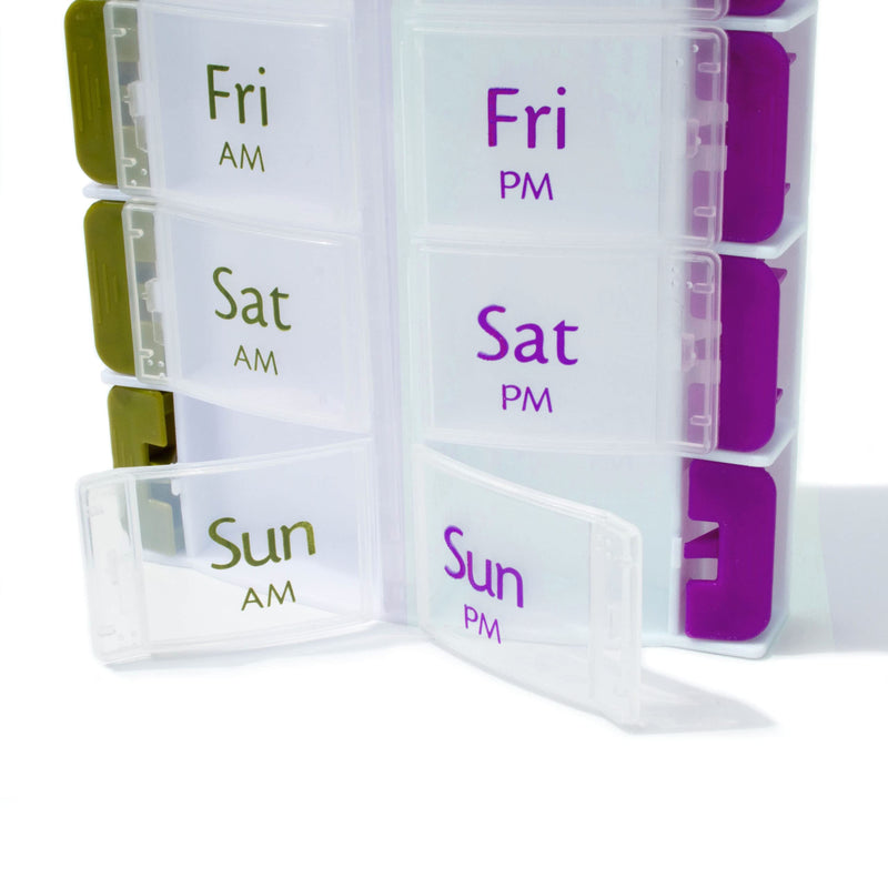 Pill Box ~ Easy Open Buttons ~ AM & PM 7 Day Medication Storage Case (14 Slot Pill Case) - BeesActive Australia