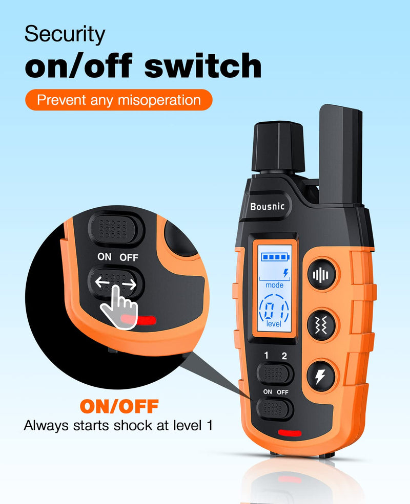 Bousnic Dog Shock Collar - 3300Ft Dog Training Collar with Remote for 5-120lbs Small Medium Large Dogs Rechargeable Waterproof e Collar with Beep (1-8), Vibration(1-16), Safe Shock(1-99) (Orange) - BeesActive Australia