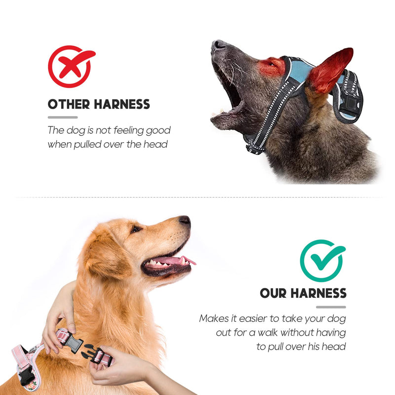 Timos No Pull Dog Harness,NO Need Go Over Dogs Head 3 Snap Buckles Reflective Oxford No Choke Puppy Harness with Front & Back 2 Metal Leash Clips Soft Padded Vest Harnesses for Small Medium Large Dogs Small (Pack of 1) Pink - BeesActive Australia