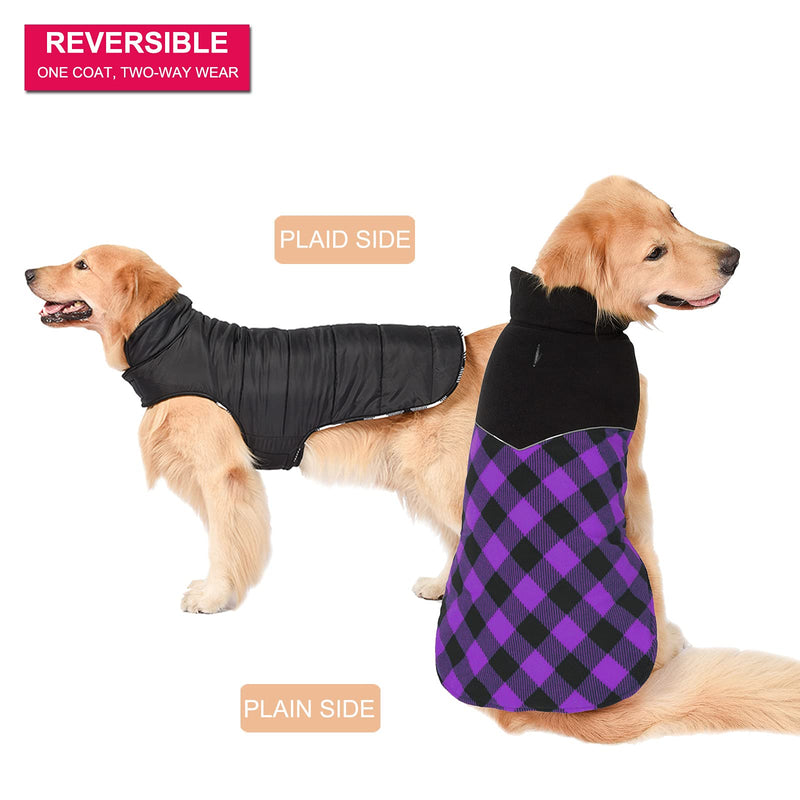 Dog Sweater Winter Coat Cold Vest Pet Warm Cotton Clothes Puppy Jacket Doggies, Reversible Waterproof Windproof British Style Plaid for Small Medium Large Dogs M(Chest Girth:16.1-20.1") Purple - BeesActive Australia