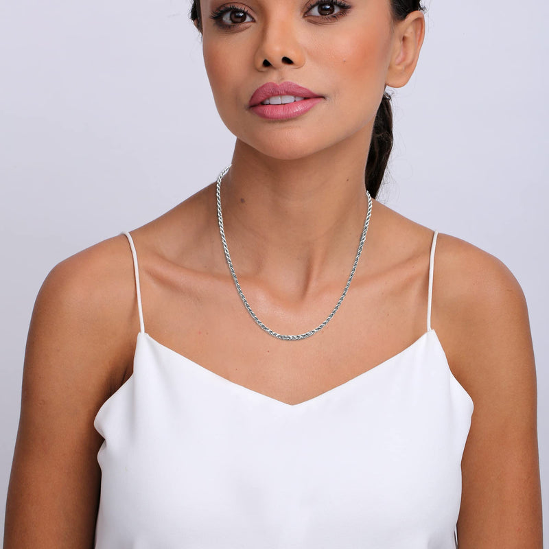 LeCalla Rhodium Plated Sterling Silver 2 MM, 3 MM Rope Chain Necklace for Women and Men (18, 20, 22, 24, 26 Inches) 925 Sterling Silver Chain Made in Italy with Lobster-Clasp 20.0 Inches - BeesActive Australia