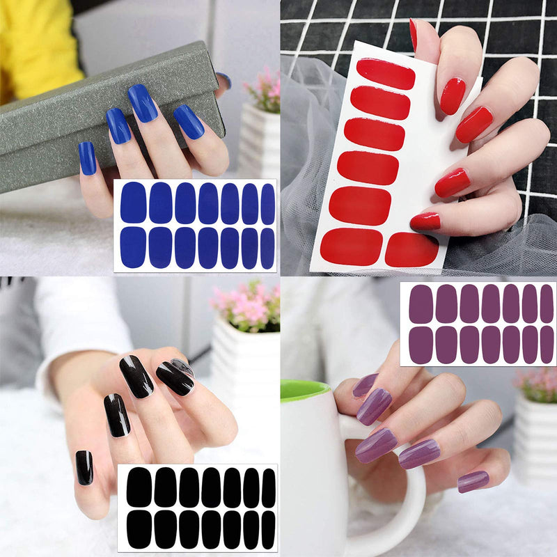 8 Sheets Solid Color Full Wraps Nail Stickers with Nail File,MWOOT Self-Adhesive Nail Art Polish Stickers Strips,Nail Wraps Decals for DIY Manicure Tips Decoration - BeesActive Australia