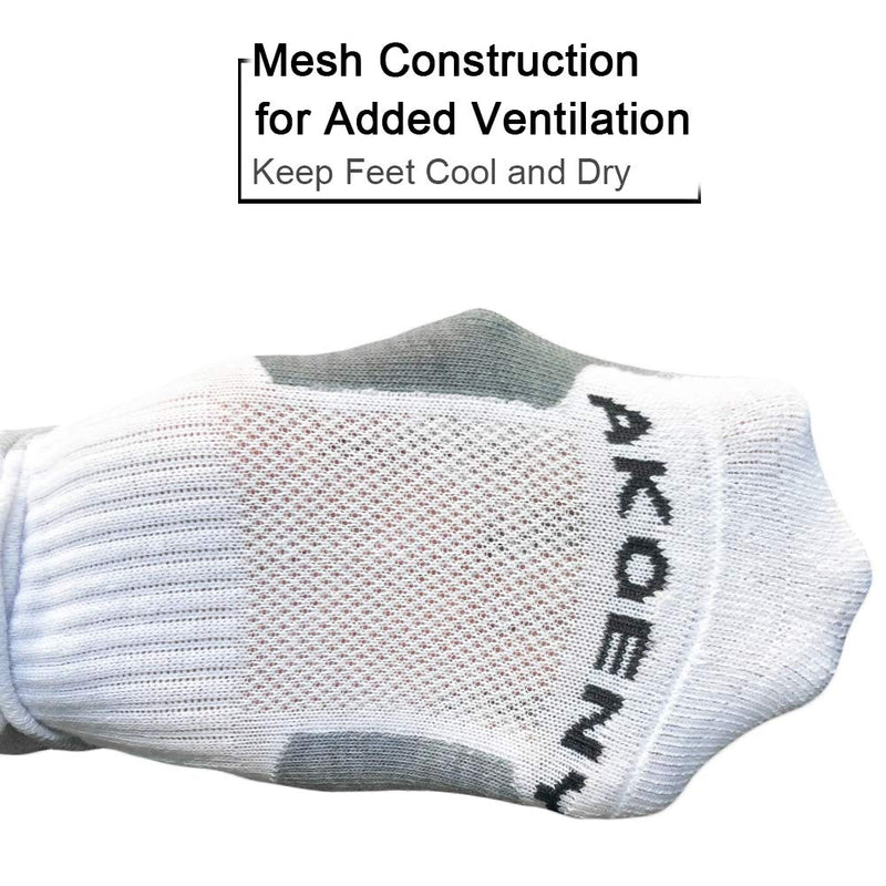 AKOENY Men's Athletic Quarter Ankle Socks for Walking Running Work (6 Pack) White 9-12 - BeesActive Australia