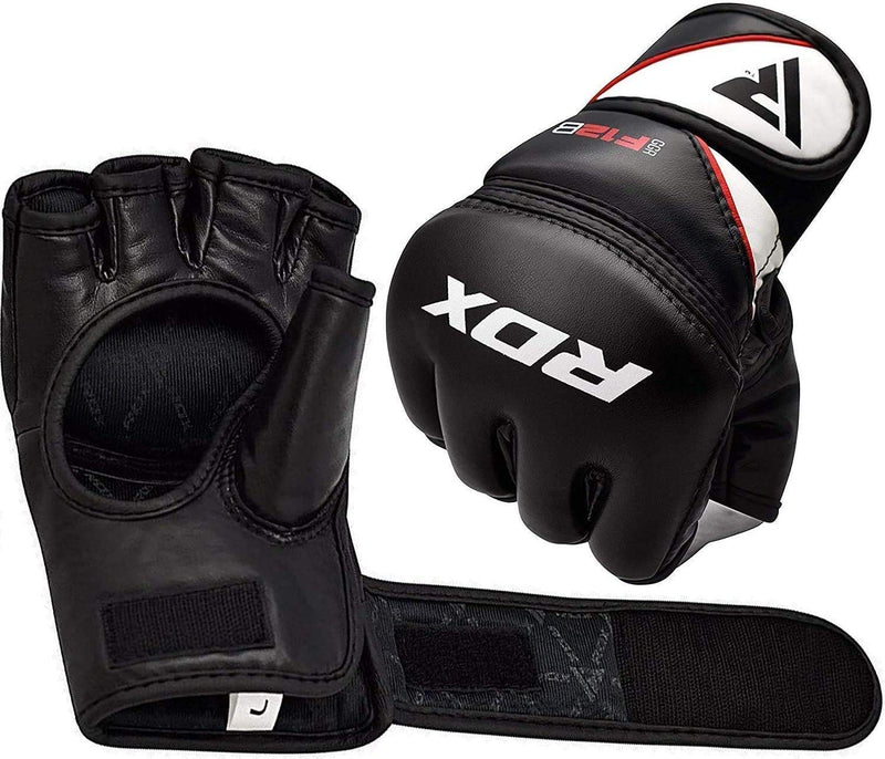 [AUSTRALIA] - RDX MMA Gloves for Grappling Martial Arts Training | D. Cut Palm Maya Hide Leather Sparring Mitts| Perfect for Cage Fighting, Combat Sports, Punching Bag, Muay Thai & Kickboxing Black Large 