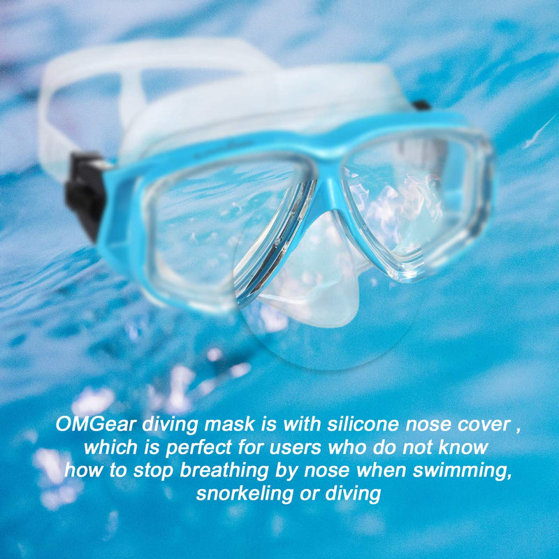 [AUSTRALIA] - OMGear Swim Goggles with Nose Cover Diving Mask Snorkeling Gear Kids Adult Snorkel Mask for Scuba Free Diving Spearfishing Neoprene Strap Cover Impact Resistance Aqua 