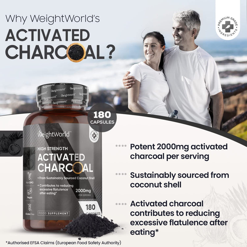 Activated Charcoal Capsules 2000mg - 180 Vegan Capsules(Not Activated Charcoal Tablets) - Coconut Charcoal Digestion Supplement From Sustainably Sourced Coconut Shell – Contribute to Reduce Flatulence - BeesActive Australia