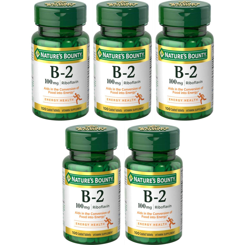 Nature's Bounty Vitamin B-2 100 mg, 100 Coated Tablets (Value Pack of 5) - BeesActive Australia