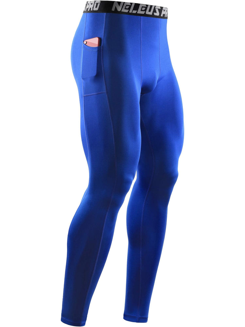 Neleus Men's Dry Fit Compression Baselayer Pants Running Tights Leggings with Phone Pocket Medium 6069 Blue/Navy,2 Pack - BeesActive Australia