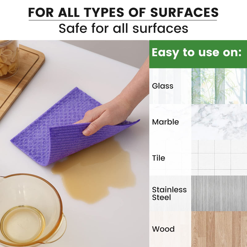 Homaxy Swedish Dishcloths for Kitchen, 10 Pack Reusable and Eco-Friendly Cellulose Sponge Cloths Dish Towels, Absorbent and No Odor Paper Towels for Dishes ＆ Counters, Purple Pack of 10 - BeesActive Australia