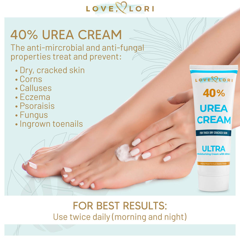 Urea Cream 40 Percent for Feet 4 oz by Love Lori - Foot Cream For Dry Cracked Feet - Callus Remover & Foot Repair Treatment - Moisturizes Heels, Hands, Knees & Elbows - For Thick, Rough & Dry Skin - BeesActive Australia
