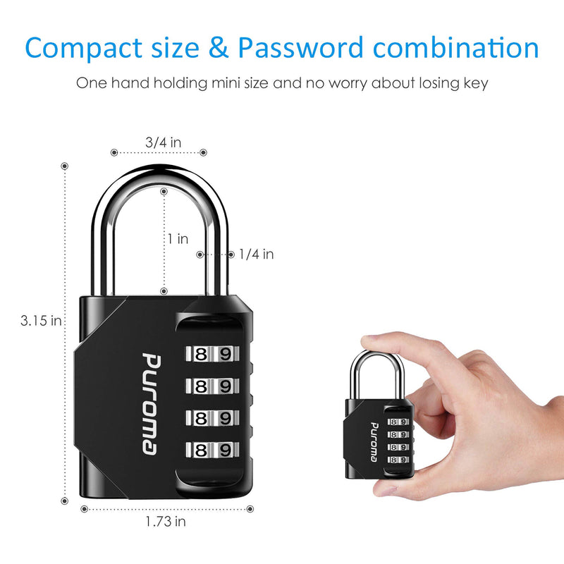 Puroma 4 Pack Combination Lock 4 Digit Outdoors Padlock for School Gym Locker, Sports Locker, Fence, Toolbox, Case, Hasp Storage (Black) Black - BeesActive Australia