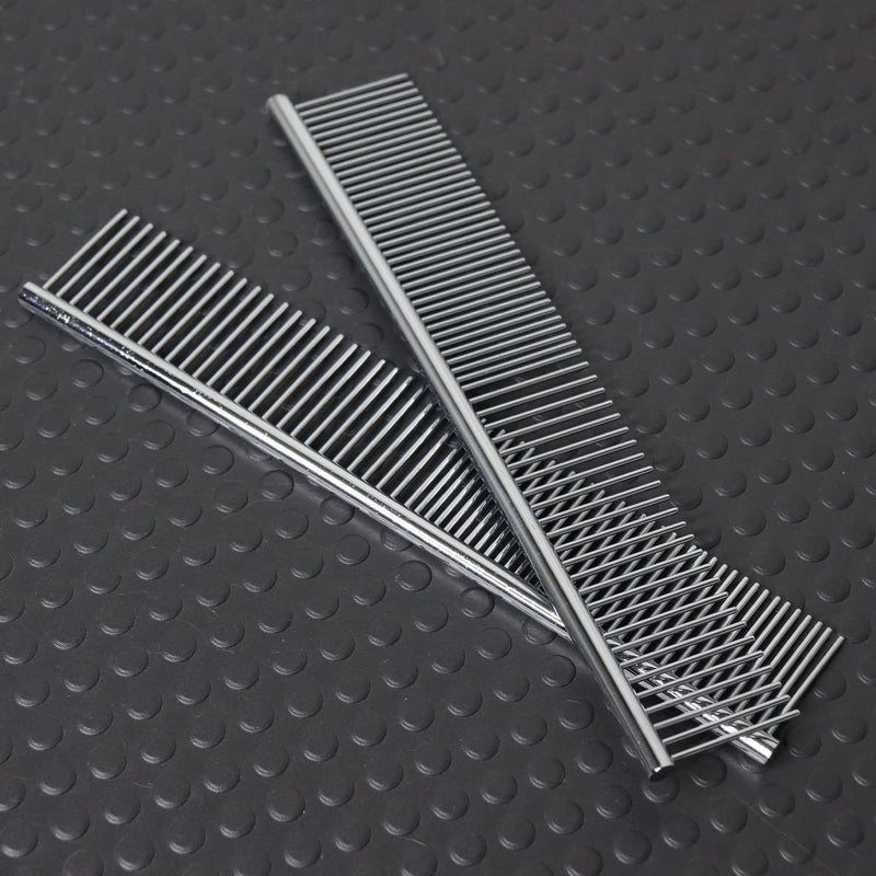 Dog Comb 2 Pack Pet Steel Comb for Dogs and Cats, Stainless Steel Comb with Rounded Teeth, Static-free Metal Comb Corrosion Resistant Cat Comb Pet Dematting Tool Flea Comb Pet Grooming Tool - 7.4in - BeesActive Australia