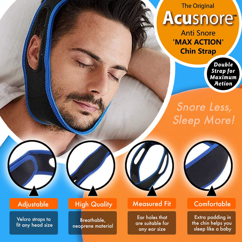 Chin Strap Snoring Aid Acusnore MAX Action® Anti Snoring Chin Strap - Adjustable Comfortable Universal Snore Stopper - BeesActive Australia