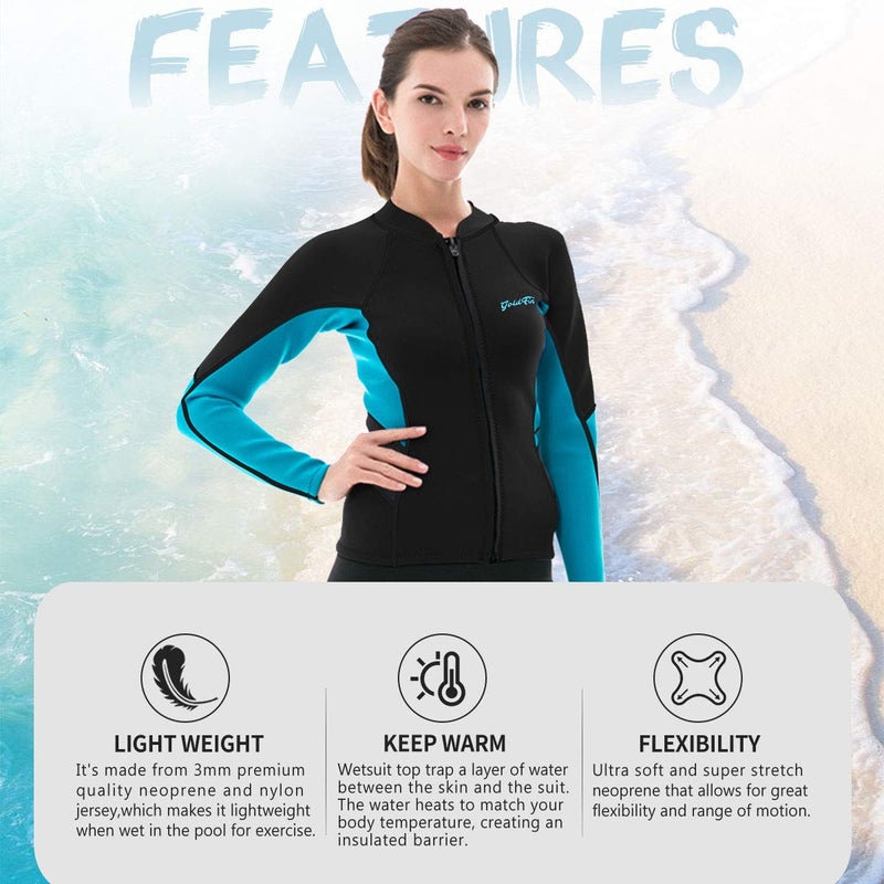 GoldFin Wetsuit Top Womens 2mm Neoprene Wetsuit Jacket Long Sleeve Wetsuit Shirt for Water Aerobics Diving in Cold Water Update Black 3mm top X-Small - BeesActive Australia