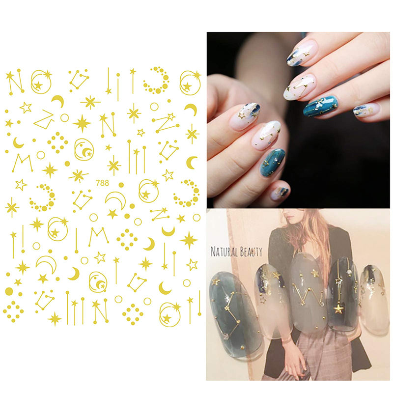 8 Sheets Stars Moon Nail Art Stickers 3D Metallic Self-Adhesive Gold Silver Geometry Star Moon Planet Nail Decals For Acrylic Nail Supplies DIY Manicure Nail Decoration Accessories - BeesActive Australia