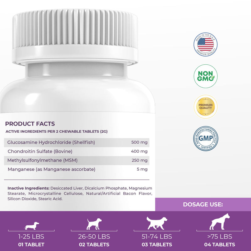Glucosamine for Dogs, Hip and Joint Supplement for Dogs with MSM & Chondroitin, Joint Supplement for Dogs, Pain Relief for Dogs - 120 Chewable Tablets Tablet 120 Tablets - BeesActive Australia