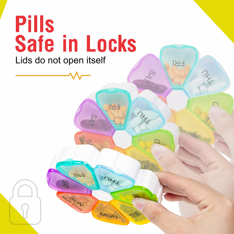 Portable Weekly Pill Box Organiser | Easy to Open 7 Day Premium Quality Tablet Box | Travel Pill Case with Snap Shut Lids Design |Tablet Organiser for Vitamins, Supplements & Medicine Flower-rainbow-white - BeesActive Australia