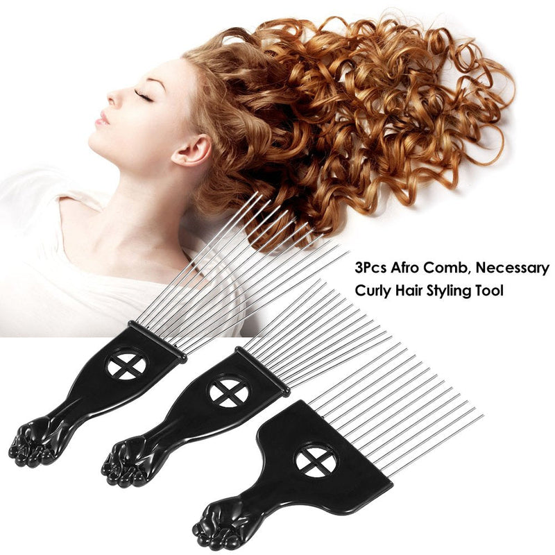 3Pcs Afro Combs, Professional Metal African American Hair Comb for Hairdressing Styling Tool - BeesActive Australia
