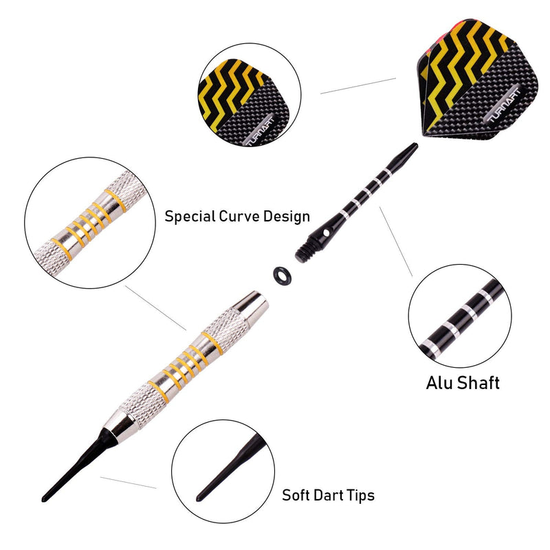 Darts Plastic Tip Professional Soft Tip Darts Set for Electronic Dartboard 9 Pcs 18 Grams with 50 Extra Tips 9 Shafts 27 Flights Tool Kit Gift Darts Case golden - BeesActive Australia
