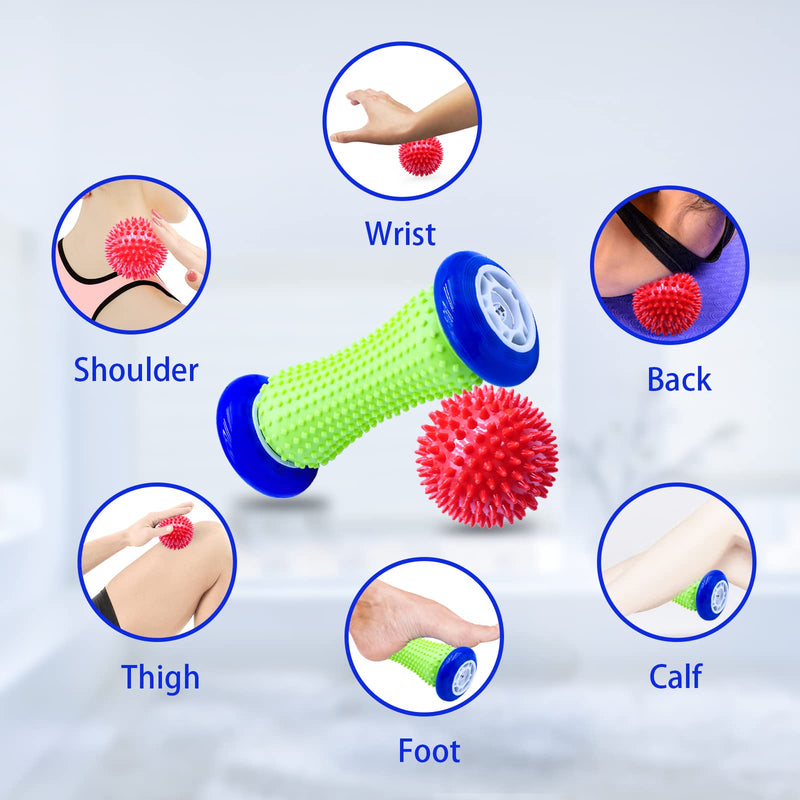 Foot Massage Roller Stick Wrists and Hard Spiky Ball Set for Plantar Fasciitis Recovery, Wrists and Forearms Exercise, Arm Pain, Trigger Point - Designed to Relieve Stress and Tight Muscles Relax - BeesActive Australia