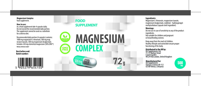 Magnesium Complex L-Threonate, Bisglycinate, Taurate 2000mg Per Serving 120 Vegan Capsules, High Strength, No Fillers or Bulkers, Gluten and GMO Free - BeesActive Australia