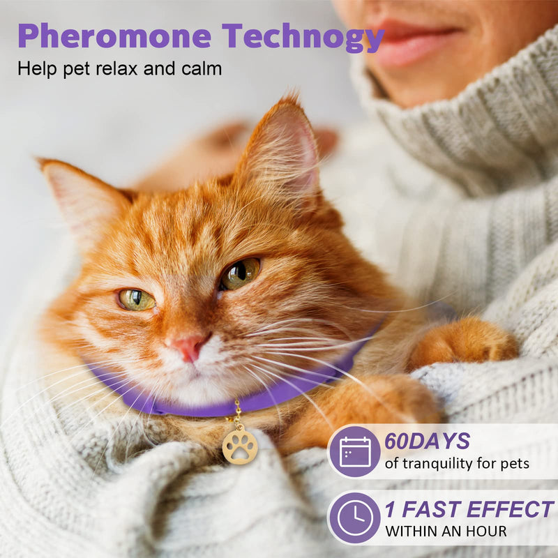 2 Pieces Calming Cat Collar Lavender Scent Relaxing Cat Collar Adjustable Longlasting Reduce Anxiety Cat Collar with Pendant for Puppy Cat Reduce Stress Aggression and Anxious Behavior, up to 15 Inch - BeesActive Australia