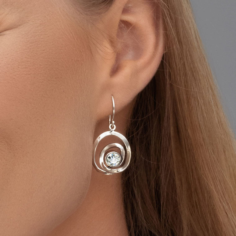925 Sterling Silver Dangle Drop Earrings Free Form With 2 White Round Cubic Zirconia Antique Finish French Wire Back Earrings Hypoallergenic, Nickel and Lead-free, Artisan Handcrafted Designer collection - BeesActive Australia