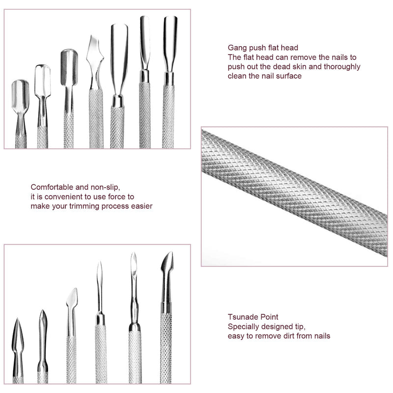 10Pcs Cuticle Pusher Remover and Cutter, TANOKY Double Ended Stainless Steel Cleaner Nail Gel Polish Removal, Durable Manicure Pedicure Nail Tools for Fingernails Toenails Silver - BeesActive Australia