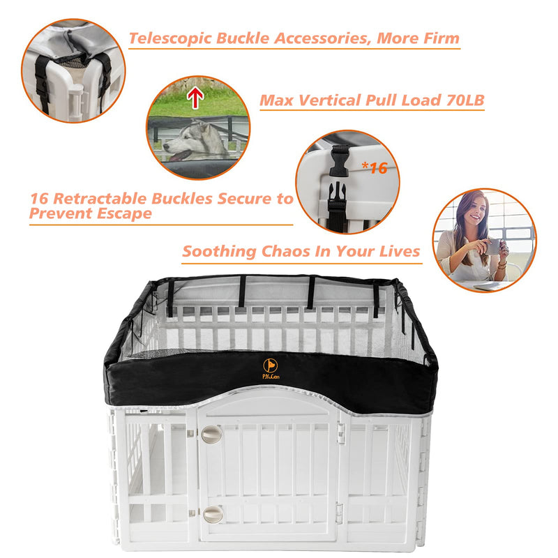Dog Playpen Mesh Top Cover Pet Play Pen Cover-Keeps Pet Secure from UV Provides Shade Prevents Escape Pet Pen Cover Indoor Outdoor Black Fits 24 32 36 Inch Playpen-[PLAYPEN NOT Included!!!] 36 Inch 4 Panel Black - BeesActive Australia