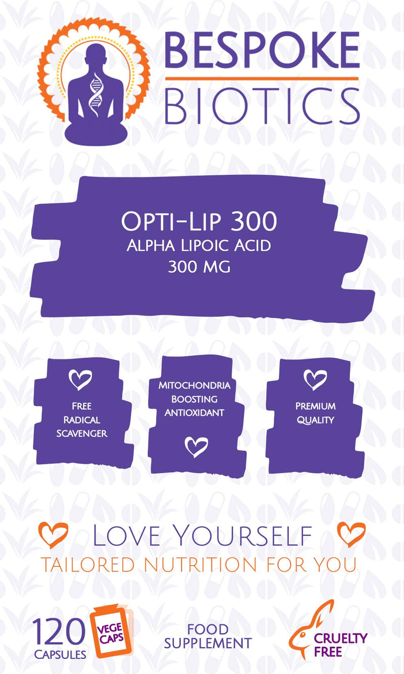 Alpha Lipoic Acid | Opti-Lip 300mg | 120 Caps| Super Antioxidant ALA |Liver| Skin|Brain|Ageing| Sugar Control| Double Action RALA SALA | Peripheral Neuropathy | UK Made | GMP Standard - BeesActive Australia