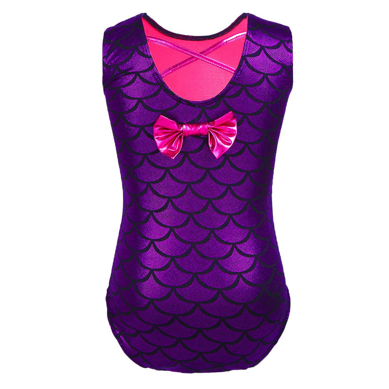 [AUSTRALIA] - TiaoBug Girls Metallic Leotard Sparkle Shiny Fish Scale Print Gymnastics Dance Clothes Athletic Bodysuit Outfit Purple 5-6 