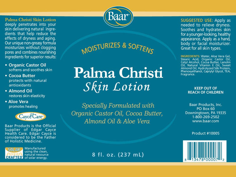 Baar Palma Christi Skin Lotion - Organic Castor Oil, Cocoa Butter, & Aloe Vera, 8 fl. oz. - BeesActive Australia