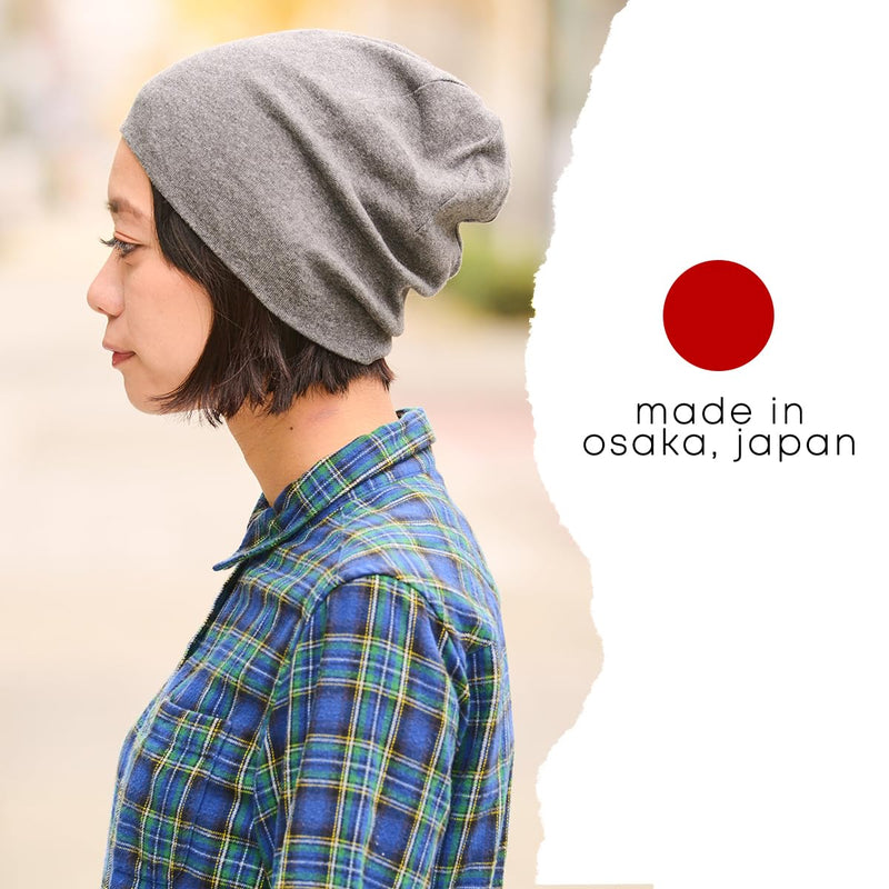 CHARM Mens Organic Cotton Beanie - Womens Slouchy Knit Hat Made in Japan Large Light Gray - BeesActive Australia