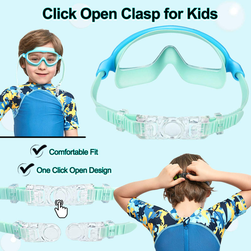 Swim Goggles 2 Pack Anti-Fog Anti-UV Wide View Swimming Goggles for Kids 3-15 Light Blue & Black/Green - BeesActive Australia