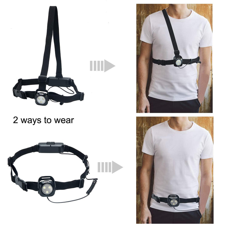 Suptig Running Light, Chest Light, Running Belt Light for Camping, Hiking, Running, Jogging, Walking, Outdoor Adventure IP64 Waterproof Built-in 2600mAh Rechargeable Lithium Battery(Black) - BeesActive Australia