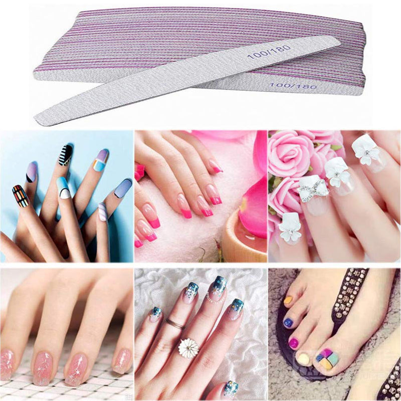 Nail Files Nail Buffer Fingernail File Emery Board 100 180 Grit Double Sided Bulk Salon Best Large Pack Professional Set Nail Boards Kit Quality Long Natural Lot Manicure Pedicure Beauty Tool Women Nail Files Emery Board 100 180 - BeesActive Australia