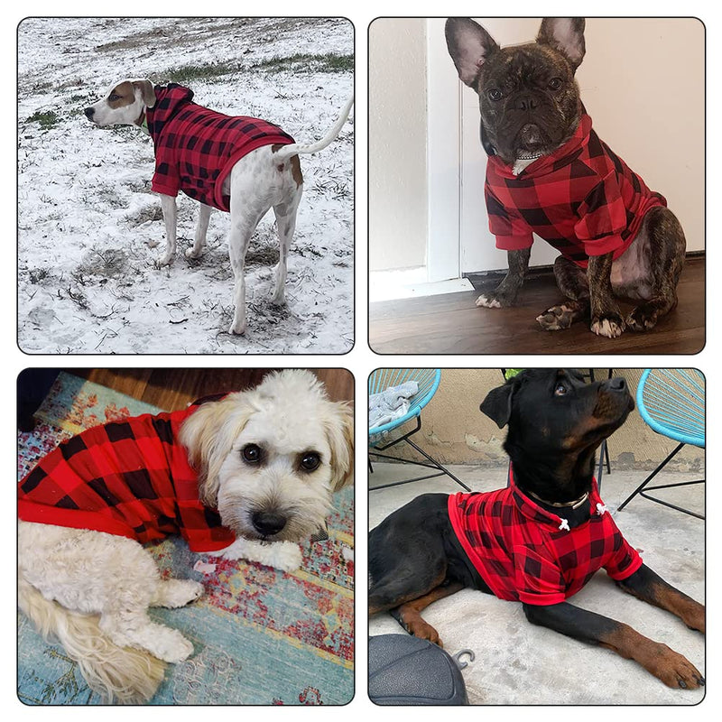 EXPAWLORER Plaid Dog Hoodie Clothes - Warm Soft Dog Sweater Outfit with Hat, Fall and Winter Pet Sweatshirt Clothing with Leash Hole for Small to Large Dogs, Buffalo Check X-Large - BeesActive Australia