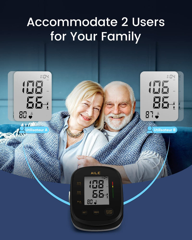 [2023] AILE Blood Pressure Monitor CE Approved UK Blood-Pressure Monitor Accurate, Reliable Blood Pressure Monitors Upper Arm Blood Pressure Machine (Blood Pressure Cuff 8.7”-16.5”), 2 * 99 Memory Black - BeesActive Australia