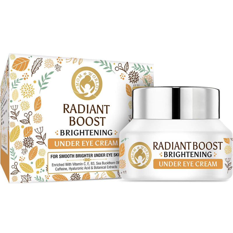 Mom & World Radiant Boost Brightening Under Eye Cream, 30gm - 20 Plant Actives With Vitamin C, B3, Sea Buckthorn Oil, Caffeine, Hyaluronic Acid, For Smooth Brighter Under Eye Skin, Dark Circles - BeesActive Australia