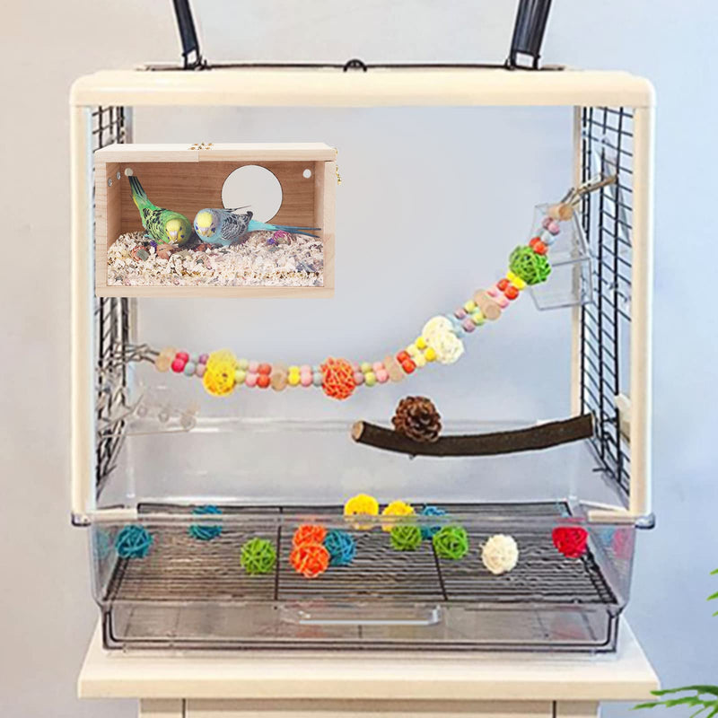 Rypet Parakeet Nesting Box Transparent Design, Bird Nest Breeding Box with Perch Wood Bird Cage House for Cockatiel Lovebirds Budgie Finch Parrotlets Canary Conure Small - BeesActive Australia