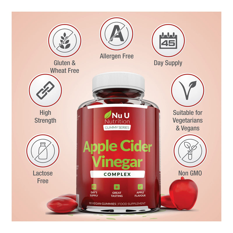 Apple Cider Vinegar Gummy 1000mg - 90 Vegan Gummies - High Strength Complex with Vitamin C, B12, B6, Folic Acid, Pomegrante & Beetroot - ACV Gummies with The Mother - 45 Day Supply - BeesActive Australia