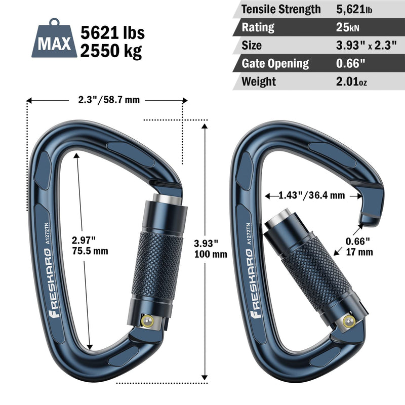 FresKaro 4inches Climbing Carabiner Clips, UIAA Certified 25kN Auto Locking Carabiners, Made of 7075 Aircraft Aluminium, Lightweight, Rust Free and Heavy Duty, for Climbing, Mountaineering, Spacegray 3 - BeesActive Australia